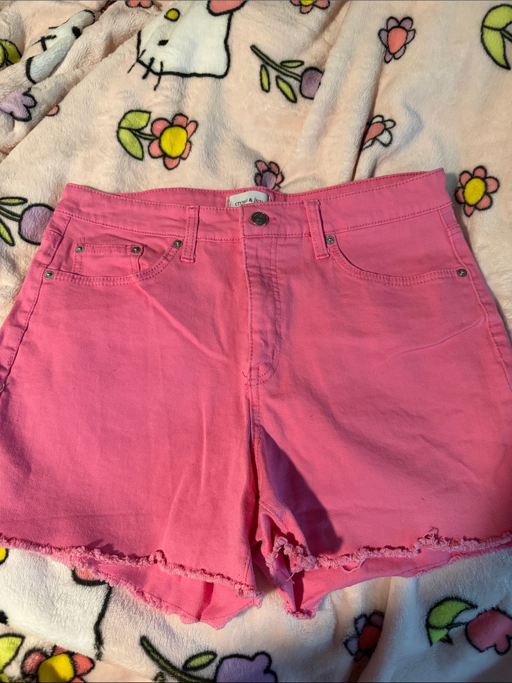 crown & ivy Pink High-Rise Denim Cutoff Shorts